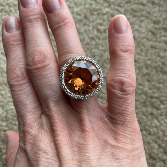 Citrine & Diamond Halo Statement Ring - Picture 3 of 9